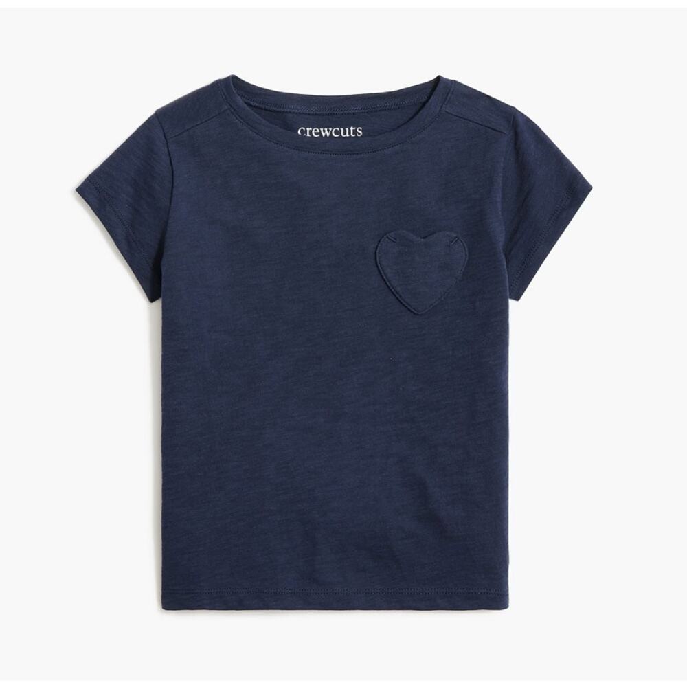 Crewcuts By J.Crew Heart Pocket Tee Girls M Navy Short Sleeve Pullover Crew Neck